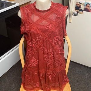 Double D Ranch HOST PIC NWT XS (S/M good too) Brick red lace overlay tunic